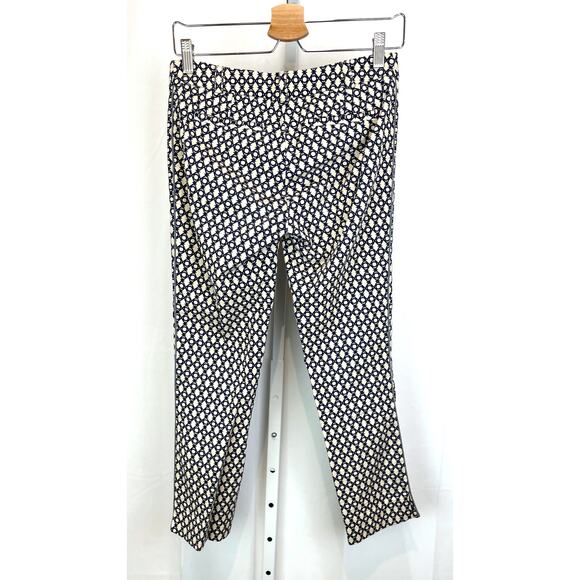 CARTONNIER Size 0 Anthropologie Flat Front Ankle Pants Geometric Beige Navy Blue - Picture 2 of 8